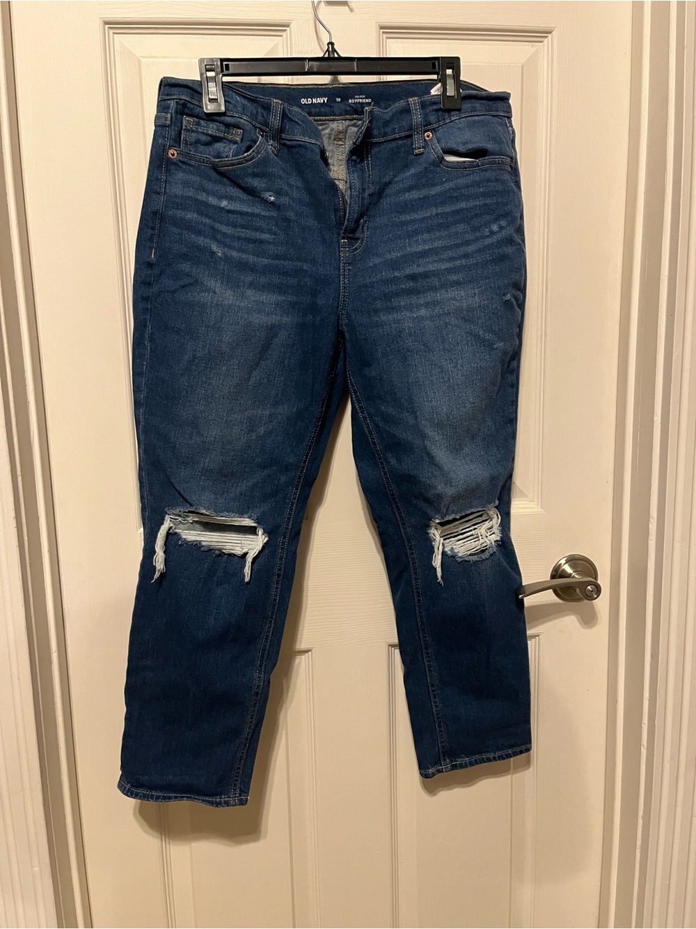 Old Navy Boyfriend Jeans in Dark Blue with Knee Rips